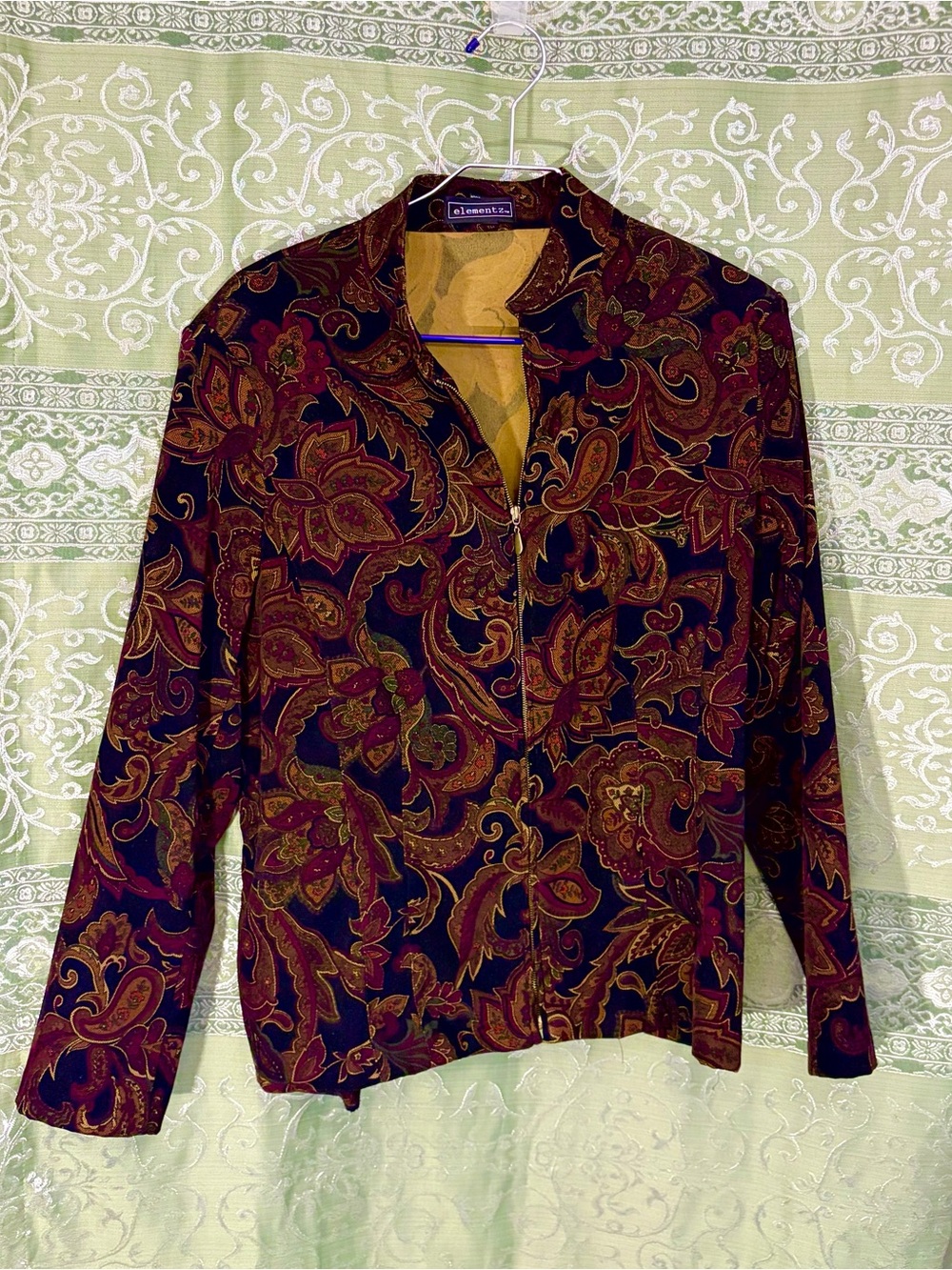 Elementz Women’s Paisley Zipper Jacket - Black with Multicolored  Accents